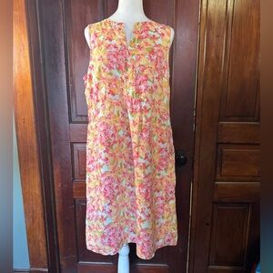 J. Jill Love Linen Collection Watercolor Floral Sleeveless Dress Size Medium